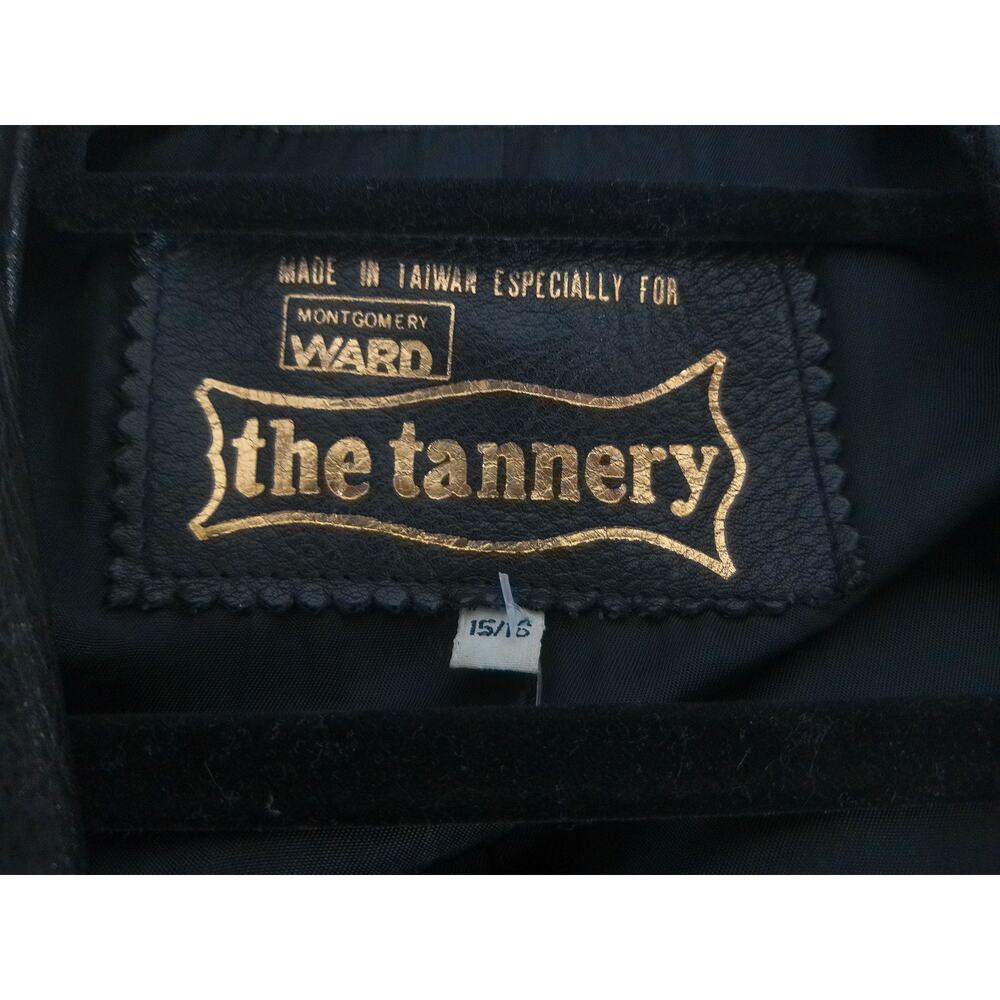 Vintage Montgomery Ward The Tannery Black Leather Jacket Car Coat Size 15/16 - Picture 4 of 7